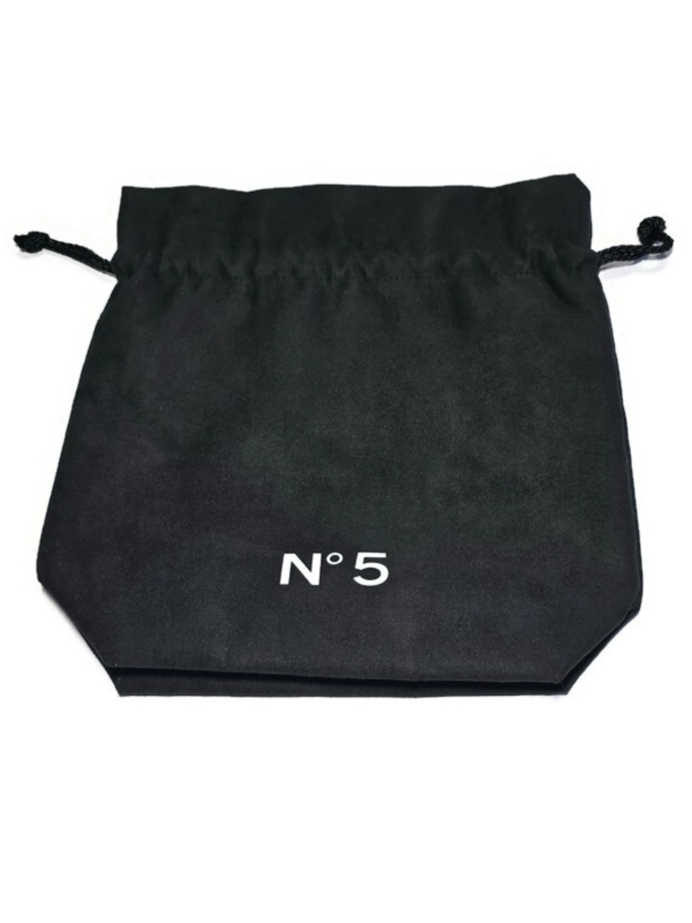 Chanel No 5 Faux Suede Black Drawstring Tote Bag Velvet, Rope, Satin Interior